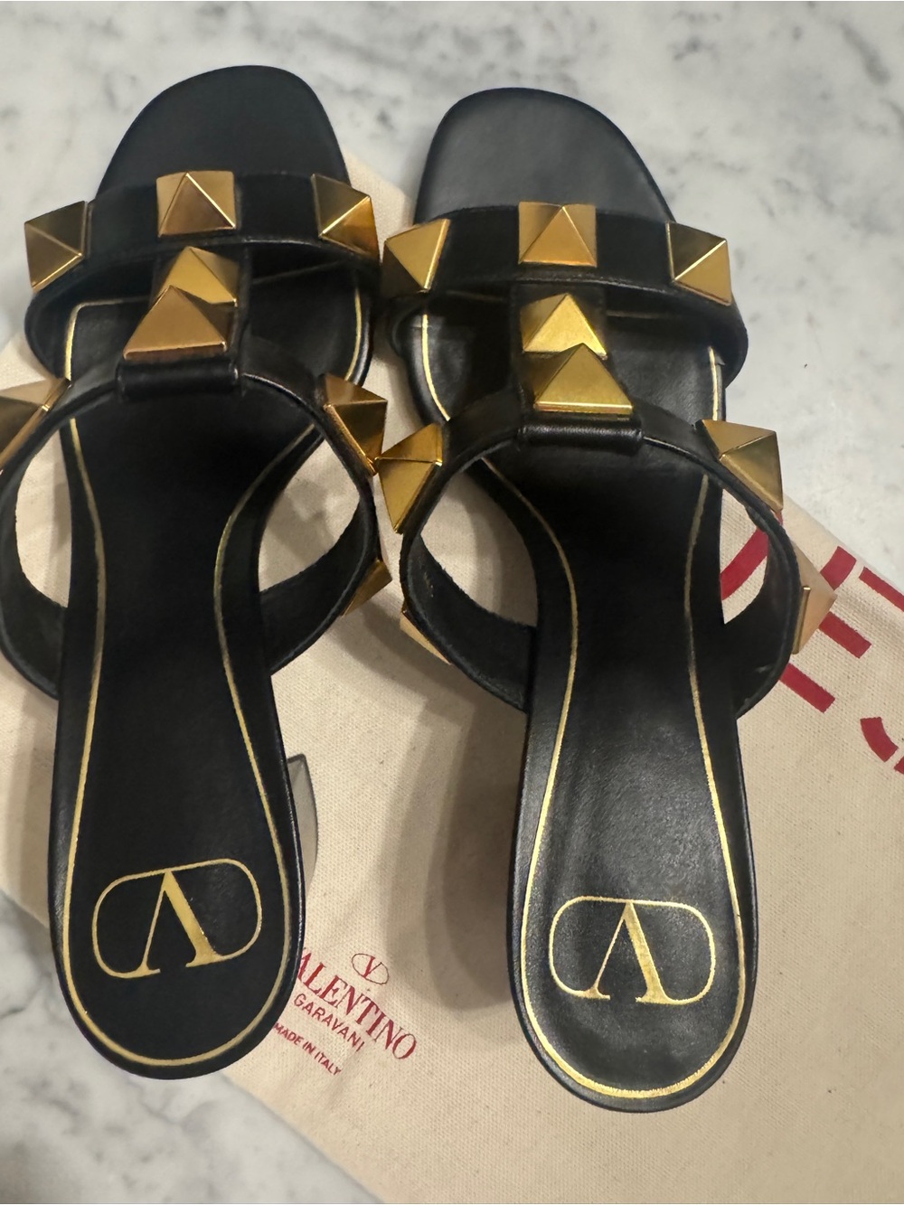 Valentino Black Leather Slide Mules with Gold Pyramid Studs - Picture 5 of 6